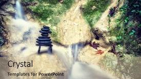  Presentation with waterfalls - PPT theme enhanced with balanced zenstones at the waterfalls background and a soft green colored foreground