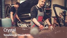  Presentation with car service - Presentation design consisting of balancer in auto repair background and a coral colored foreground