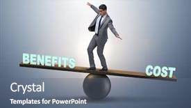  Presentation with benefit - Beautiful presentation theme featuring balancing between cost and benefit backdrop and a gray colored foreground