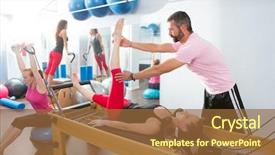  Presentation with exercise trainer - Presentation theme having balancing machine - pilates aerobic personal trainer instructor background and a tawny brown colored foreground