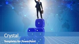  Presentation with uncertainty - Beautiful slide deck featuring balancing on top of dice backdrop and a teal colored foreground