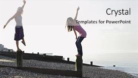  Presentation with work life balance women - Slide set featuring balancing on wooden wave breaker background and a  colored foreground