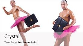  Presentation with young man wearing a hat - Amazing slides having balancing portfolio - man wearing ballet tutu isolated backdrop and a  colored foreground