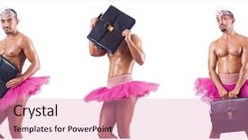  Presentation with ballet - PPT theme consisting of balancing portfolio - man wearing ballet tutu isolated background and a  colored foreground