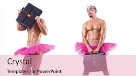 Presentation with ball bearing on a white - Presentation theme consisting of balancing portfolio - man wearing ballet tutu isolated background and a  colored foreground