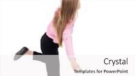  Presentation with people falling - Presentation theme with balancing young business woman or dodge falling woman rear view people collection isolated over white background the girl office worker in black trousers jumping on the right foot background and a white colored foreground