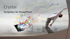  Presentation with explosion - Audience pleasing presentation theme consisting of balancing-young-man-evading backdrop and a light gray colored foreground