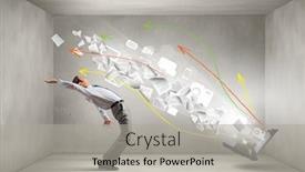  Presentation with explosion - PPT layouts featuring balancing young man evading from explosion of ideas background and a light gray colored foreground