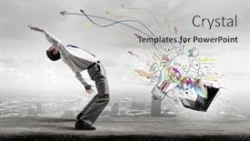  Presentation with explosion - Beautiful slides featuring balancing-young-man-evading backdrop and a light gray colored foreground