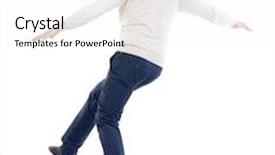  Presentation with young - Theme consisting of balancing young man or dodge the falling man bearded man in a white warm sweater covers her eyes background and a white colored foreground