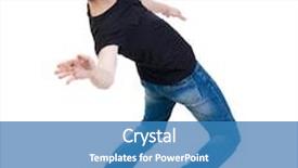  Presentation with falling person - Slide deck consisting of balancing young man or dodge the falling man rear view people collection backside view of person isolated over white background background and a teal colored foreground