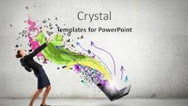  Presentation with explosion - Slide set consisting of balancing-young-woman-evading background and a light gray colored foreground