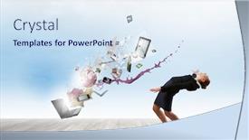  Presentation with explosion - Slide set featuring balancing-young-woman-evading background and a sky blue colored foreground