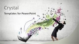  Presentation with explosion - Colorful slide set enhanced with balancing-young-woman-evading backdrop and a light gray colored foreground