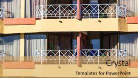  Presentation with hotel - Audience pleasing slide deck consisting of balconies in a modern hotel backdrop and a  colored foreground