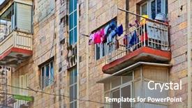  Presentation with jerusalem - Beautiful PPT theme featuring balcony of old house in jerusalem israel backdrop and a coral colored foreground