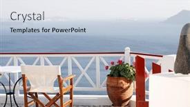  Presentation with volcano - Presentation design having balcony-overlooking-the-caldera-bay background and a sky blue colored foreground