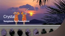  Presentation with sunset drinks - Slide set with balcony with a tropical sunset background and a ocean colored foreground