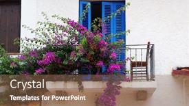  Presentation with pink blue - Amazing PPT layouts having balcony-with-blue-sun-blinds backdrop and a violet colored foreground