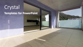  Presentation with flooring - Slide set enhanced with balcony with travertine flooring lilac facade sunny day nobody inside background and a gray colored foreground