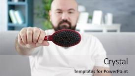  Presentation with hair brush - Cool new slides with bald adult man with hair backdrop and a light gray colored foreground