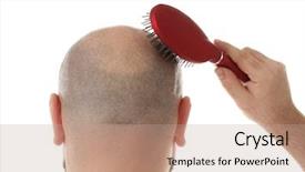  Presentation with hair brush - Colorful slide set enhanced with bald adult man with hair backdrop and a coral colored foreground