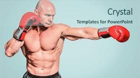  Presentation with boxer - Slide set having bald boxer in fighting stance against green background background and a sky blue colored foreground