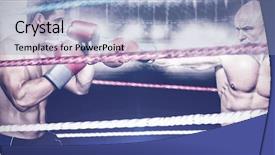  Presentation with boxing ring - PPT theme enhanced with bald boxer in fighting stance against close up of cords in the boxing ring background and a light blue colored foreground