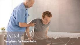  Presentation with helping man - Audience pleasing PPT layouts consisting of bald-clinician-in-uniform-helping backdrop and a coral colored foreground