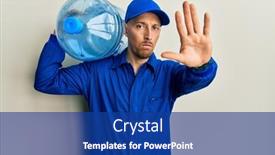  Presentation with courier delivery - Beautiful theme featuring bald-courier-man-with-beard backdrop and a ocean colored foreground