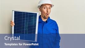  Presentation with solar panel - PPT theme consisting of bald-engineer-man-with-beard background and a ocean colored foreground