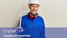  Presentation with solar electricity - Presentation design having bald-engineer-man-with-beard background and a royal blue colored foreground