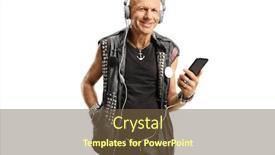  Presentation with rock music - PPT theme having bald-guy-listening-to-rock background and a tawny brown colored foreground