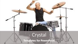  Presentation with bald - Beautiful slide deck featuring bald-man-musician-playing-drums backdrop and a gray colored foreground