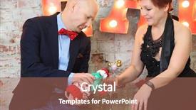  Presentation with white letters - PPT layouts having bald man pours white wine for woman near wall with big letters background and a coral colored foreground