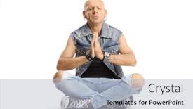  Presentation with bald - Slide set consisting of bald-man-sitting-with-crossed background and a light gray colored foreground