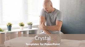  Presentation with exercise doctor - Slide deck with bald-man-touching-painful-elbow background and a coral colored foreground