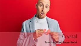  Presentation with broken heart - PPT theme having bald-man-with-beard-holding background and a red colored foreground