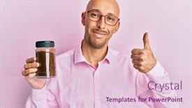  Presentation with red coffee bean - Presentation design consisting of bald-man-with-beard-holding background and a lemonade colored foreground