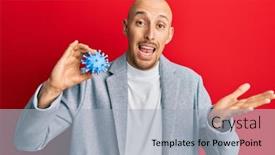  Presentation with virus - Colorful slide set enhanced with bald-man-with-beard-holding backdrop and a light gray colored foreground