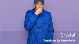  Presentation with bad breath - Colorful presentation design enhanced with bald-man-with-beard-wearing backdrop and a ocean colored foreground