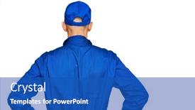  Presentation with builder - Beautiful slide set featuring bald-man-with-beard-wearing backdrop and a teal colored foreground