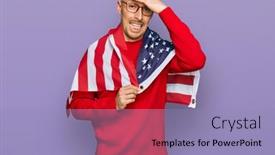  Presentation with wrapped flag - Presentation consisting of bald-man-with-beard-wrapped background and a light blue colored foreground