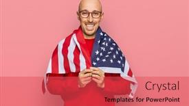  Presentation with wrapped flag - Cool new slide set with bald-man-with-beard-wrapped backdrop and a red colored foreground
