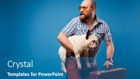  Presentation with luggage - Cool new presentation design with bald-man-with-bulldog backdrop and a ocean colored foreground