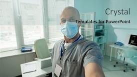  Presentation with front office - Slide set consisting of bald-mature-male-clinician background and a light blue colored foreground