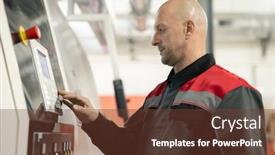  Presentation with polymer - Colorful presentation theme enhanced with bald-mature-worker-of-contemporary backdrop and a tawny brown colored foreground