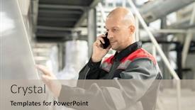  Presentation with control panel - Presentation consisting of bald-mature-worker-with-smartphone background and a mint green colored foreground