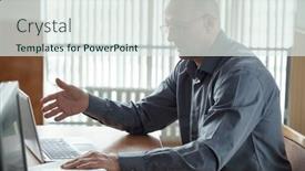  Presentation with front-desk - PPT theme with bald-professor-in-shirt background and a sky blue colored foreground