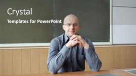 Presentation with professor - Cool new PPT layouts with bald-professor-of-modern-university backdrop and a dark gray colored foreground
